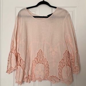 Cynthia Rowley Pink Flowy Linen-blend Tunic Top